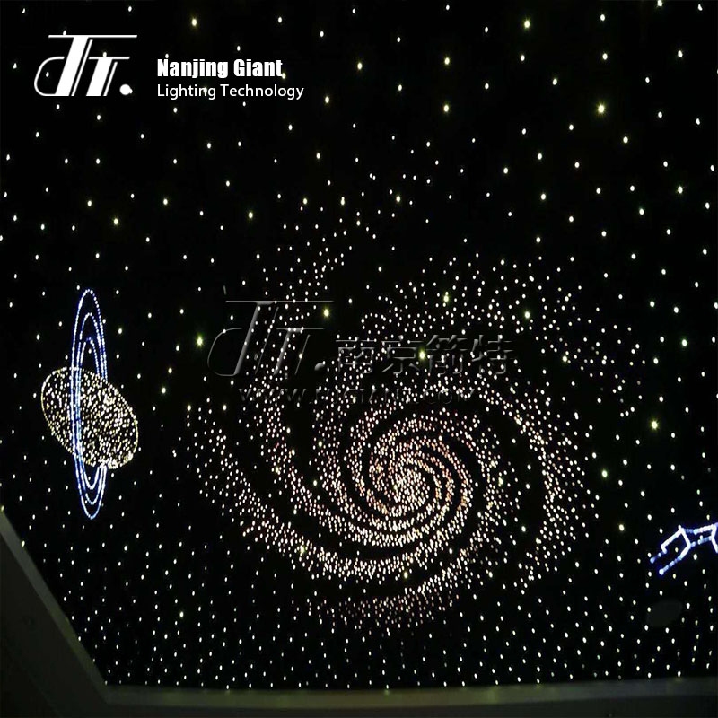 A roof with stars fiber optic ceiling light